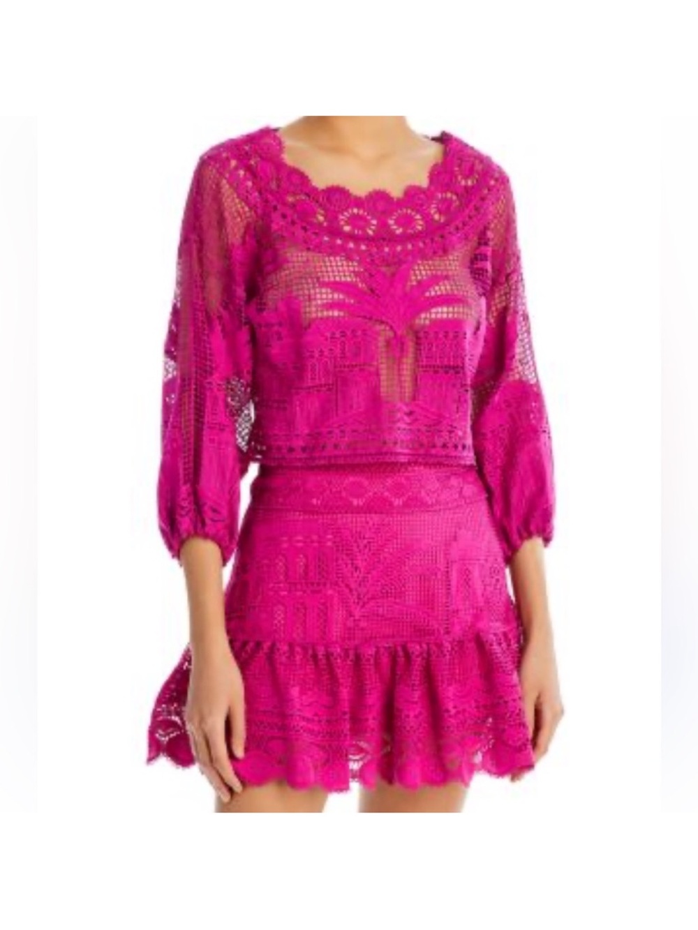 Farm Rio Hot Pink Crochet Two-Piece Set, skirt size S, top xs